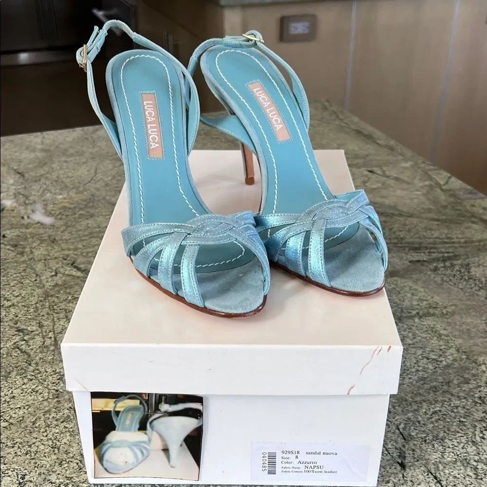 Vintage Luca Women's baby Blue something blue bridal satin y2k Heels 8